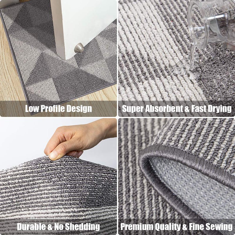 Aoonby Indoor Doormat 20"x 32", Absorbent Front Back Door Mat, Rubber Backing Non Slip Floor Mats Inside Mud Dirt Trapper Outside Entrance Front Door Rug Carpet, Machine Washable Low Profile - Grey Geome - Image 4